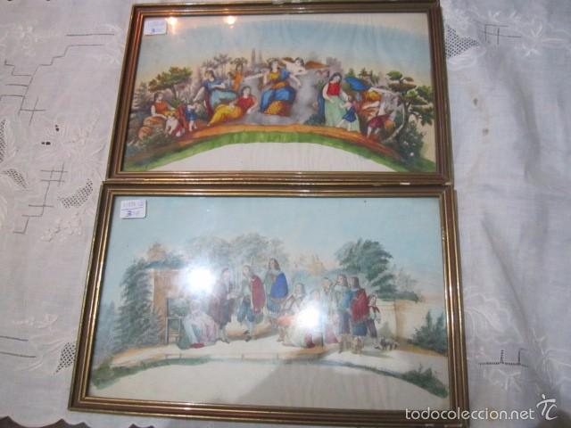 Kunst: Pareja de l&aacute;minas antiguas enmarcadas. Marco: 29 x 18 cms.