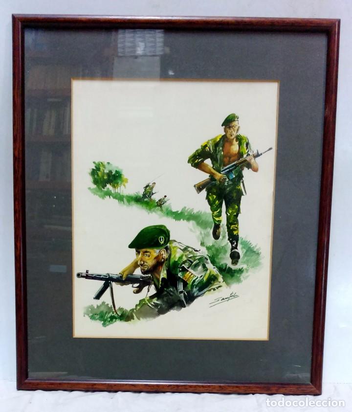 Arte: ACUARELA ORIGINAL CUERPOS ESPECIALES MILITAES EN ACCION. VER DESCRIPCION.