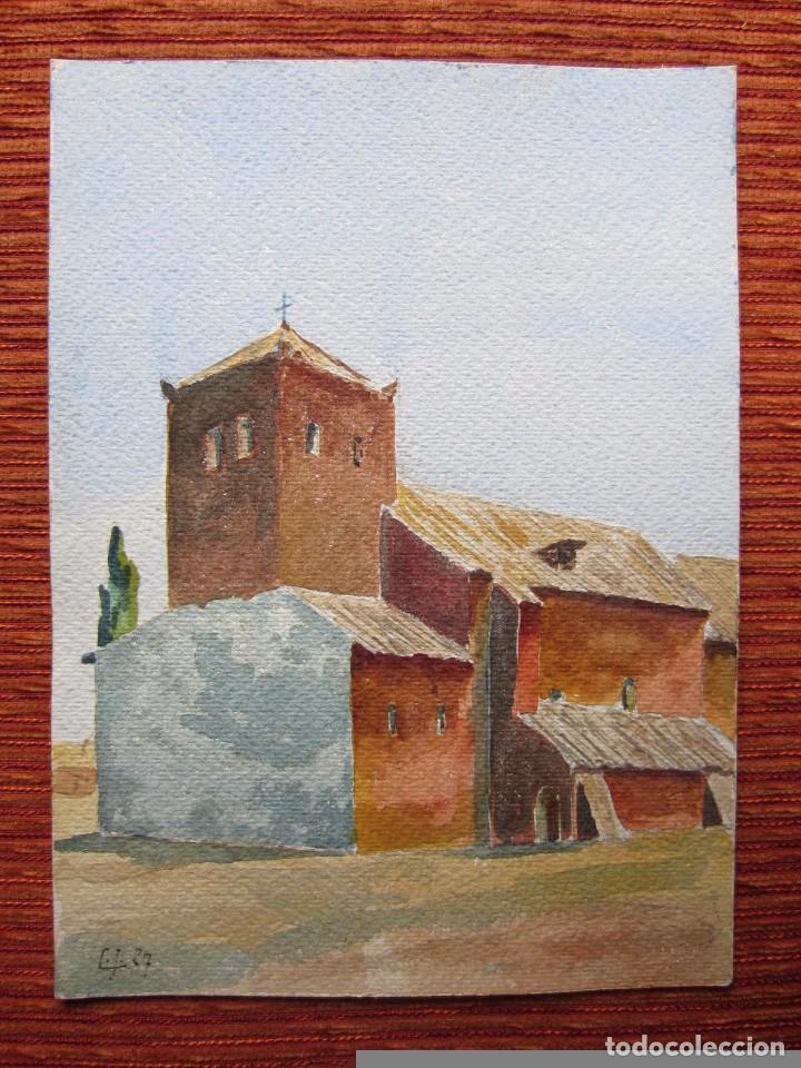 Arte: 1927-IGLESIA DE NAVA. ACUARELA DE C. JEAN. ORIGINAL