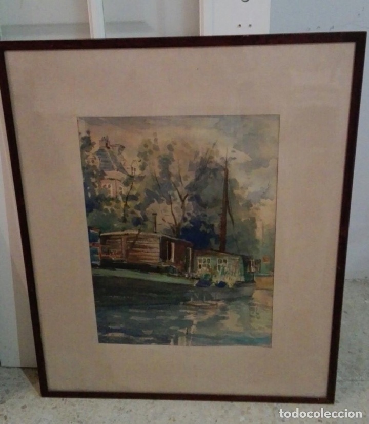 Kunst: Bonita acuarela holandesa gran tama&ntilde;o firmada