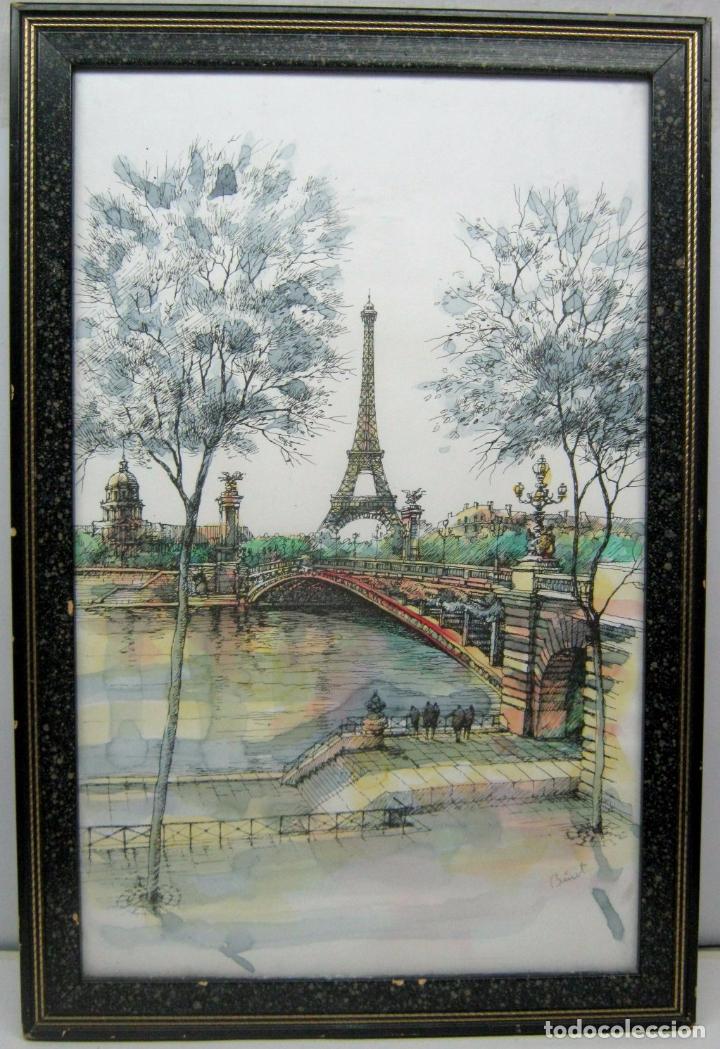 Arte: Paris . La Torre Eiffel y el Sena - firma Binet - Foto 1