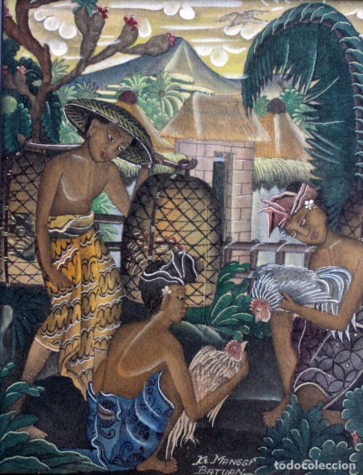 Arte: ke manggi batuan pintura original escuela de ubud, enmarcada. 27x31cm - Foto 1 - 82425024