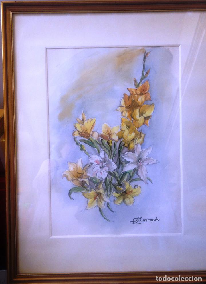 Arte: Acuarelas- Varas amarillo y blanco- firmado- con marco, cristal y paspartuf - Foto 1 - 87351096