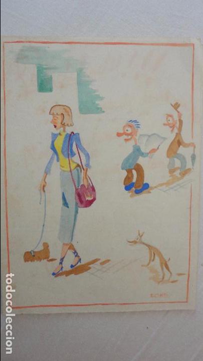 Arte: ANTIGUA ACUARELA CARICATURA.FIRMADA MARTIN.A&Ntilde;OS 50?