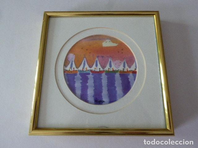 Arte: ACUARELA ORIGINAL Y ENMARCADA CON CRISTAL DE HILDA & LAURI KAIHLANEN. 16 X 16 CM MEDIDAS CON MARCO.