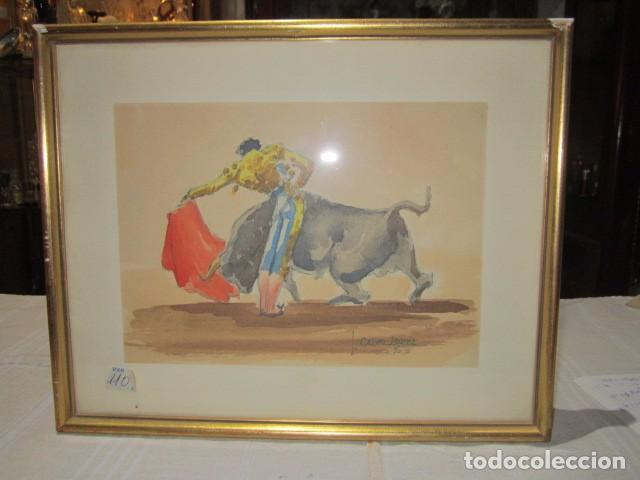Art: Acuarela con motivo taurino, firmada por Calvo Lorea. Mancha: 23 x 16,5 cms.