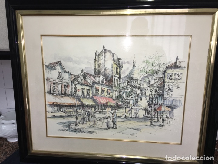 Arte: Preciosa acuarela de paisaje franc&eacute;s enmarcada