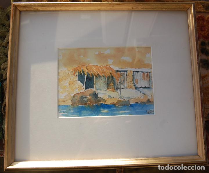 Kunst: Preciosa acuarela de Ibiza. Firma: J.M. Bauqtas. Medidas: 13,8x17,8 cm y 28x32 cm. con marco.