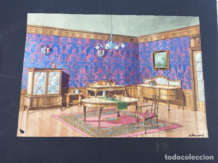 Arte: BOCETO DECORACION COMEDOR , CASA RAMALA , MADRID , 1940