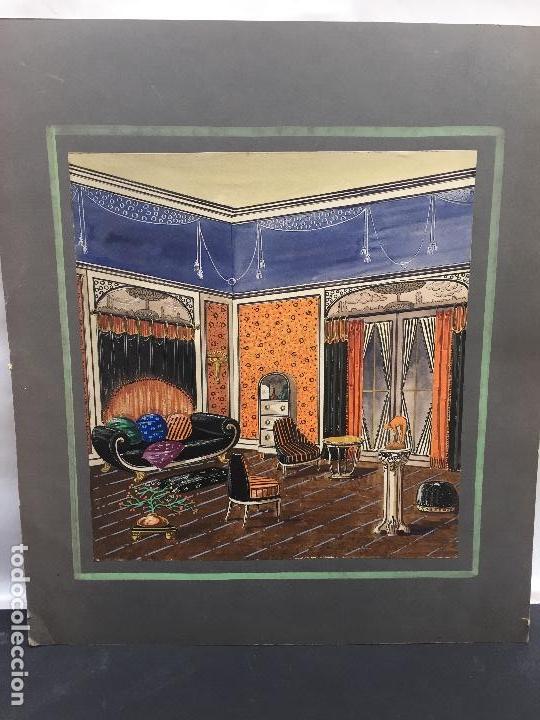 Arte: BOCETO DECORACION SALON ART NOUVEAU , CASA RAMALA , MADRID , 1920