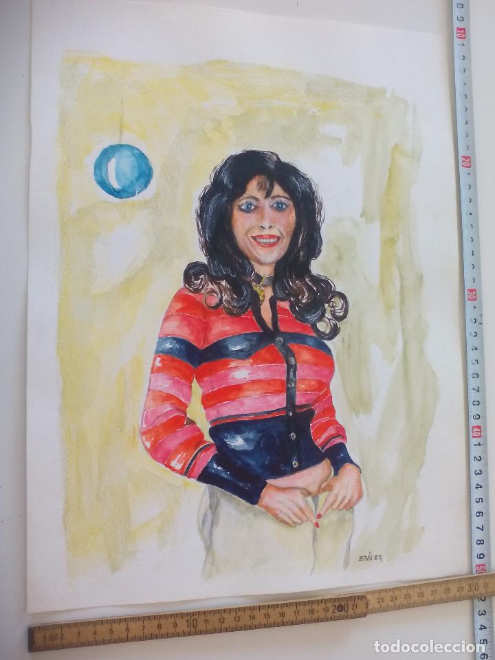 Art: Acuarela original firmada por el pintor Br&auml;uer. Se&ntilde;orita.