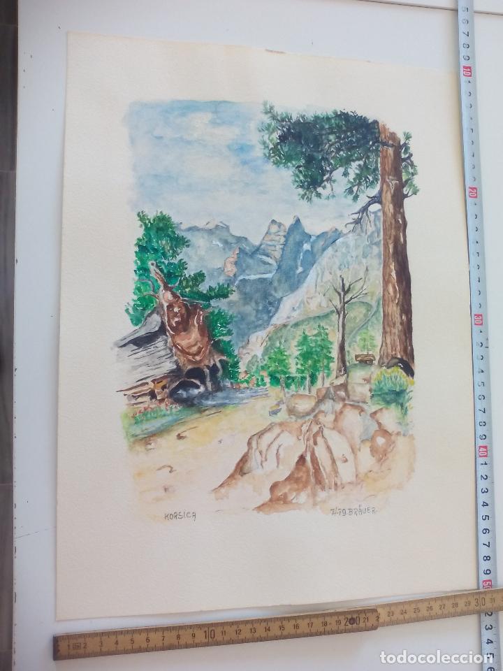 Art: Acuarela original firmada por el pintor Br&auml;uer. Korsica. 1979
