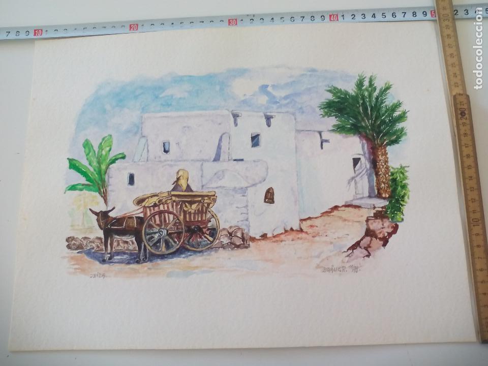 Art: Acuarela firmada por el pintor Br&auml;uer. Ibiza, 1978, watercolor paint, Aquarellfarbe