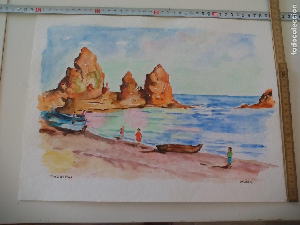 Art: Acuarela firmada por el pintor Br&auml;uer. Tossa de Mar, a&ntilde;os 70, watercolor paint, Aquarellfarbe