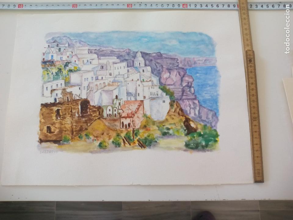Art: Acuarela firmada por el pintor Br&auml;uer. Santorin, a&ntilde;os 70, watercolor paint, Aquarellfarbe