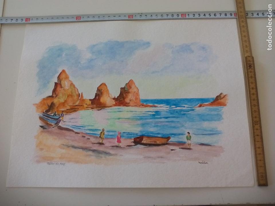 Art: Acuarela firmada por el pintor Br&auml;uer. Tossa de mar, a&ntilde;os 70, watercolor paint, Aquarellfarbe