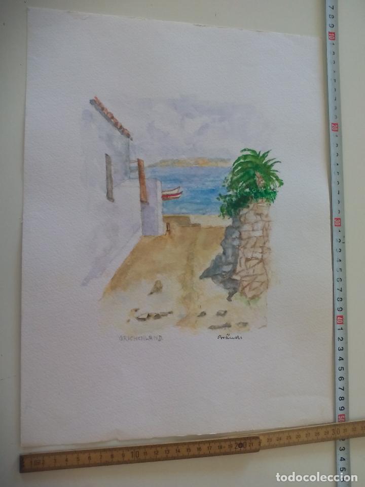 Art: Acuarela firmada por el pintor Br&auml;uer. Grichenland, grecia, a&ntilde;os 70, watercolor paint, Aquarellfarbe