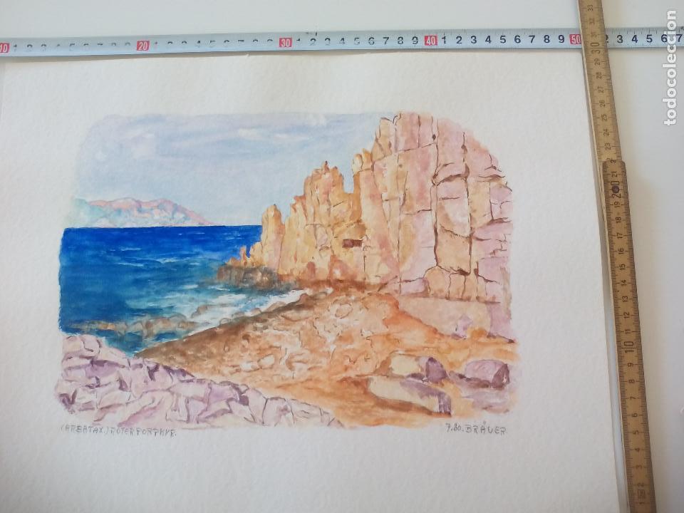 Art: Acuarela firmada por el pintor Br&auml;uer. arbatax roter porphyr 1980, watercolor paint, Aquarellfarbe