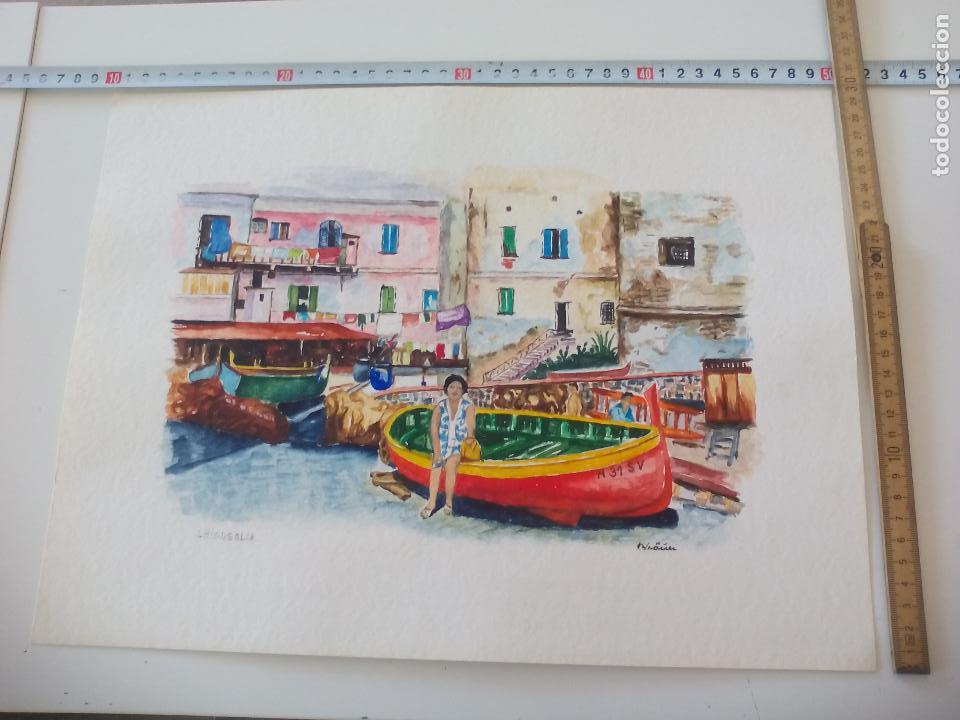 Art: Acuarela firmada por el pintor Br&auml;uer.Laigueglia a&ntilde;os 70 watercolor paint, Aquarellfarbe