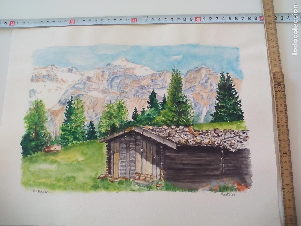 Art: Acuarela firmada por el pintor Br&auml;uer. Tribulaun,  a&ntilde;os 70, watercolor paint, Aquarellfarbe