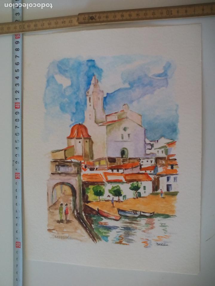 Art: Acuarela firmada por el pintor Br&auml;uer. Cadaqu&eacute;s, a&ntilde;os 70, watercolor paint, Aquarellfarbe