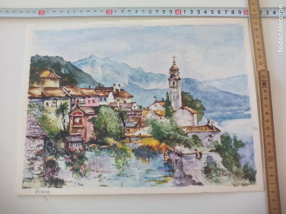 Art: Acuarela firmada por el pintor Br&auml;uer. Ronco, a&ntilde;os 70, watercolor paint, Aquarellfarbe