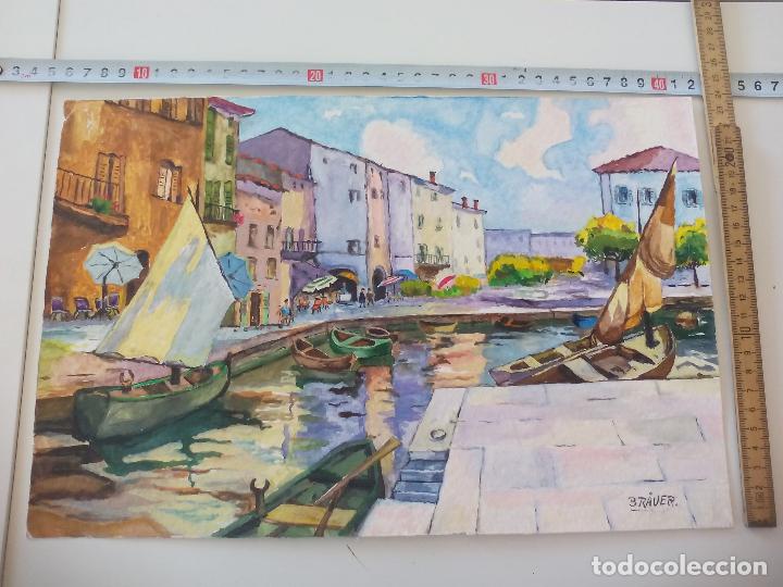 Art: Acuarela firmada por el pintor Br&auml;uer. creo Lago di garda, a&ntilde;os 70, watercolor paint, Aquarellfarbe
