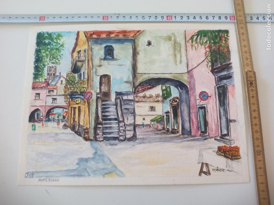Art: Acuarela firmada por el pintor Br&auml;uer. Monterosso, a&ntilde;os 70, watercolor paint, Aquarellfarbe