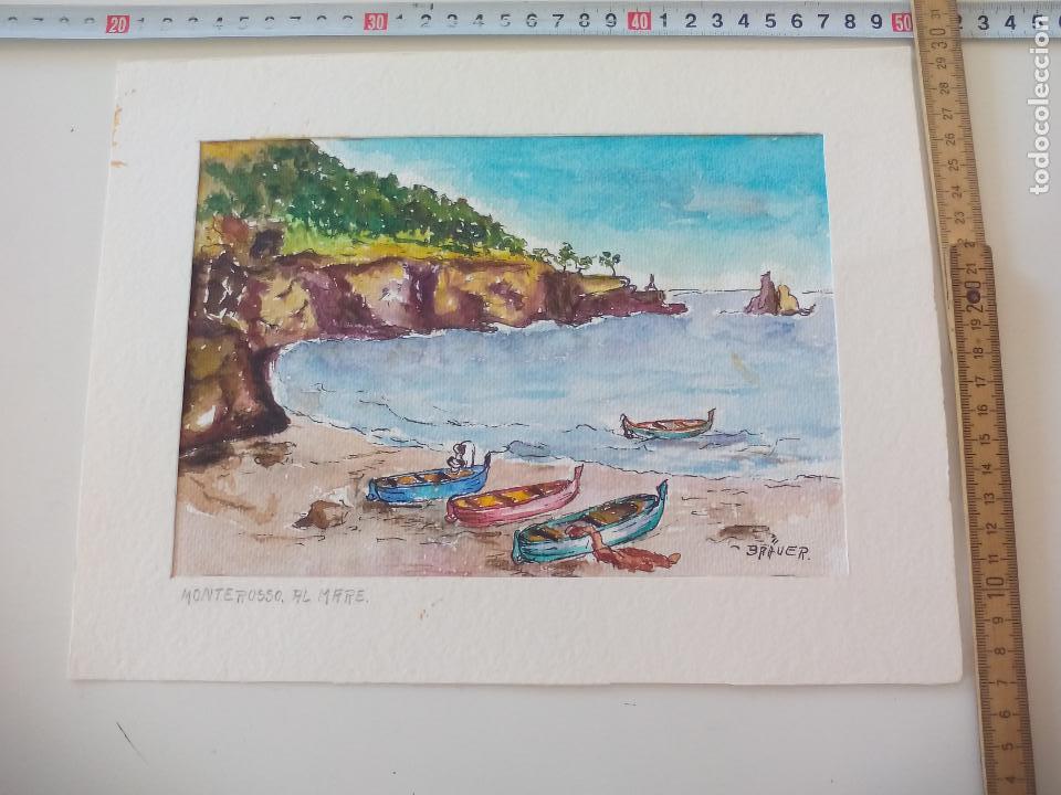 Art: Acuarela firmada por el pintor Br&auml;uer. Monterosso, al mare, a&ntilde;os 70, watercolor paint, Aquarellfarbe