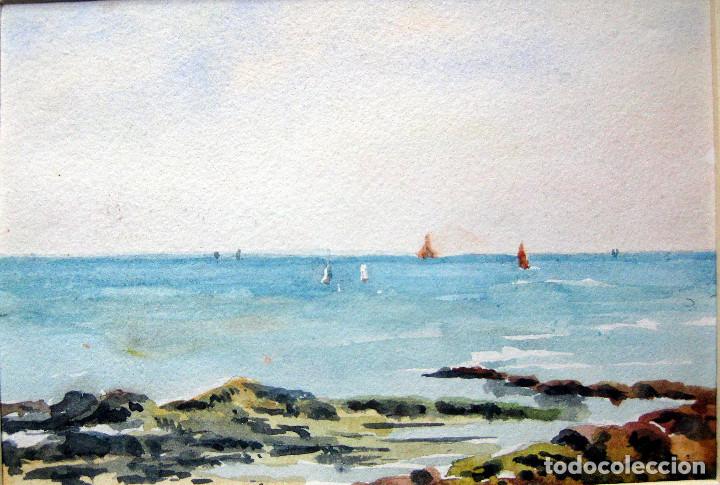 Kunst: Acuarela original autor ingl&eacute;s 1903 paisaje mar marina 21 x 25 cent&iacute;metros