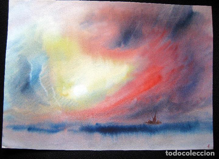 Kunst: Acuarela original autor ingl&eacute;s siglo XX paisaje mar marina 21 x 29 cent&iacute;metros