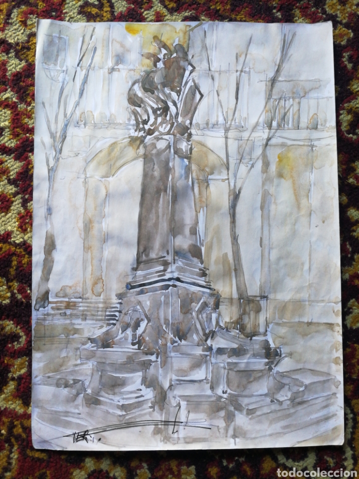 Arte: AQUARELA PLA&Ccedil;A SOLER I GUSTEMS,PLA&Ccedil;A DELS CARROS (VILANOVA I LA GELTR&Uacute;), FIRMADA PER AUTOR. 42X30CM.