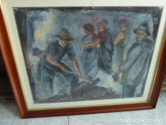 Arte: ACUARELA DE ESCENA DE MINA O FUNDICION.  FIRMA SIN IDENTIFICAR.  64 X 75 CM APROX. MEDIDAS CON MARCO