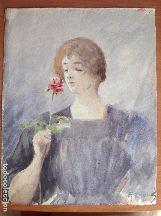 Arte: Eulogio Varela. Dama con flor. - Foto 1