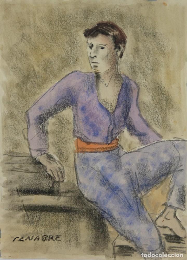 Art: Jou Senabre (1893-1978) Acuarela y ceras sobre papel Hombre firmado