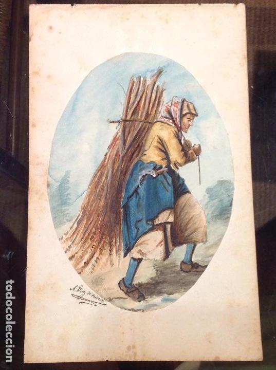 Arte: A. Diez de Rivera. Anciana cargando le&ntilde;a.