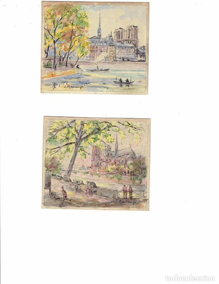 Art: 2 Acuarelas Pointe de l'Ile St. Louis - Notre Dame au quai de Montebello -J. Ramang&eacute;