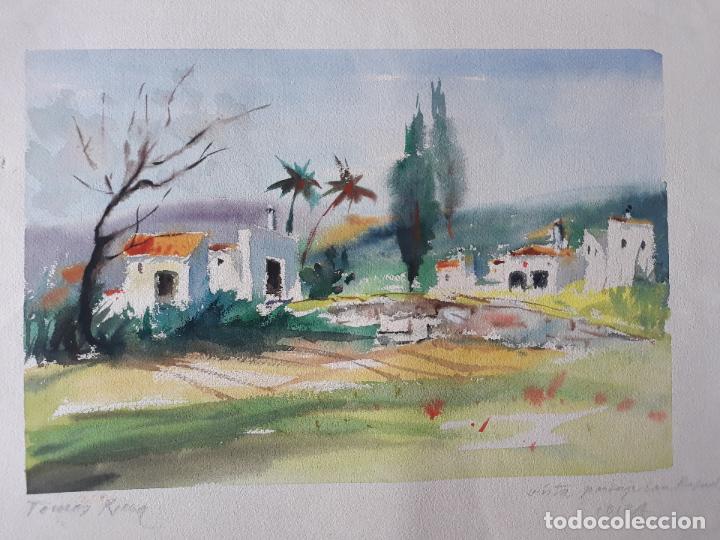 Art: Acuarela vista paisaje San Rafael ibiza -firmada a lapiz
