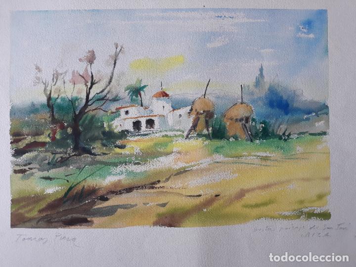 Art: Acuarela vista paisaje San Jos&eacute; ibiza - firmada a lapiz