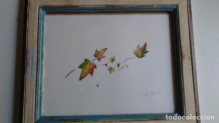 Arte: Elegante acuarela firmada que representa unas hojas al viento. Posiblemente a&ntilde;os 20. Enmarcada