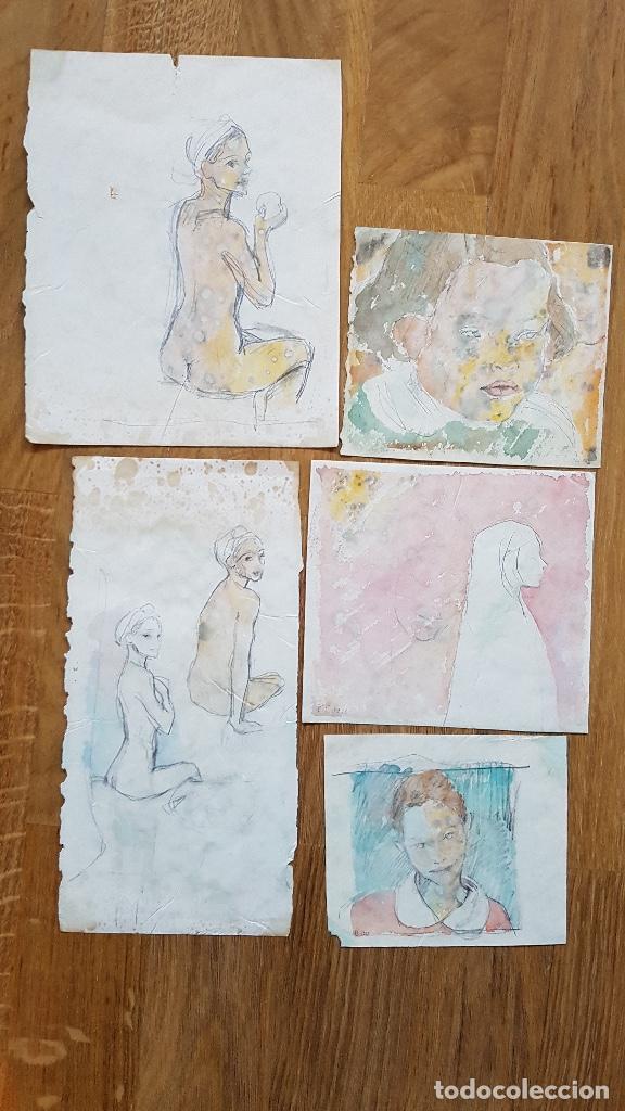 Arte: Lote de 5 dibujos de escuela espa&ntilde;ola siglo XX al l&aacute;piz y a la acuarela