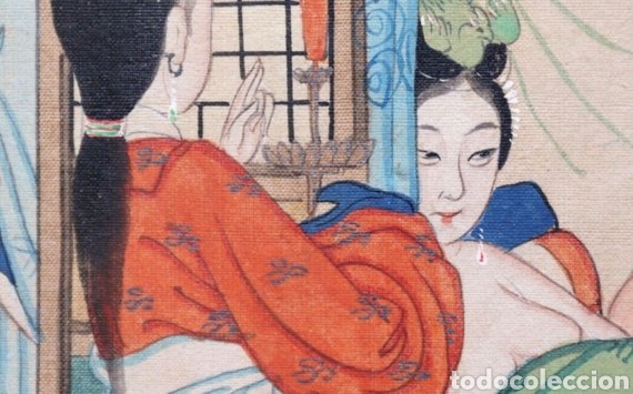 Arte: Siglo XVIII-XIX Antigua Pintura Erótica China pintada a mano en tela de seda de pareja de cortesano - Foto 2 - 138932717