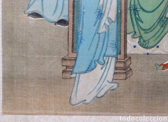 Arte: Siglo XVIII-XIX Antigua Pintura Erótica China pintada a mano en tela de seda de pareja de cortesano - Foto 4 - 138932717