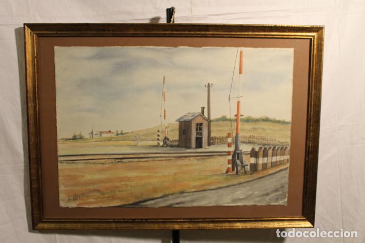 Arte: E. MARIN , ACUARELA PASO A NIVEL