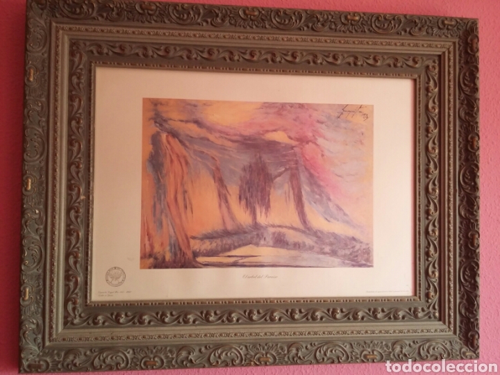 Art: Cuadro antiguo reproducci&oacute;n acuarela El &aacute;rbol del para&iacute;so.