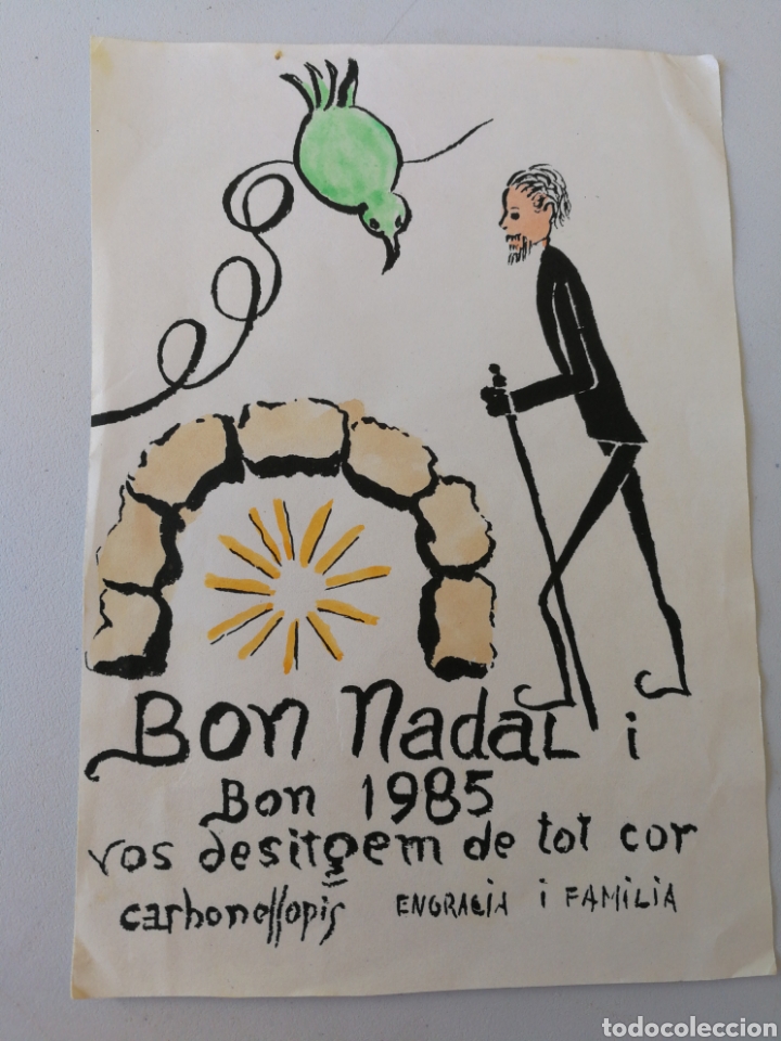 Arte: FELICITACI&Oacute;N NAVIDAD PINTOR SITGES CARBONELLOPIS, COLOREADA ACUARELA.