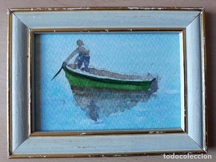 Kunst: Cuadro acuarela marinero en barca