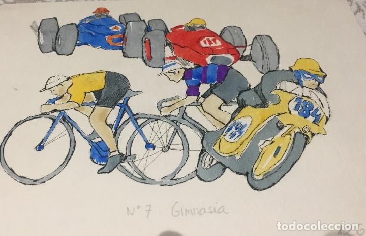 Arte: Ciclistas. Boada, Pedro, ilustraci&oacute;n original 1972 - Foto 2
