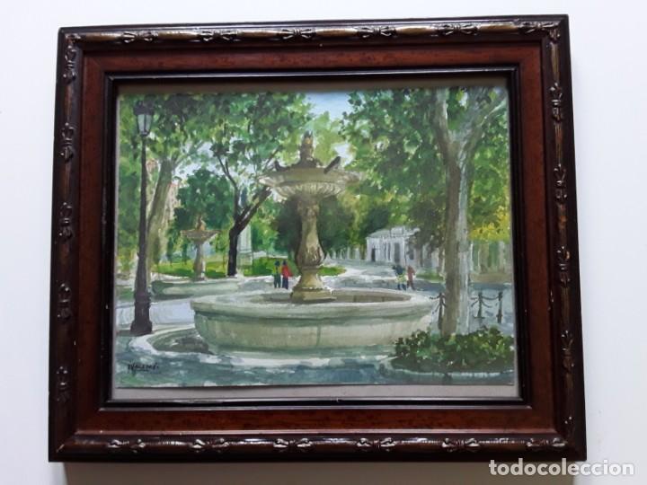 Art: Acuarela firmada Valero 86. Fuente de las cuatro estaciones. Paseo del Prado. Madrid