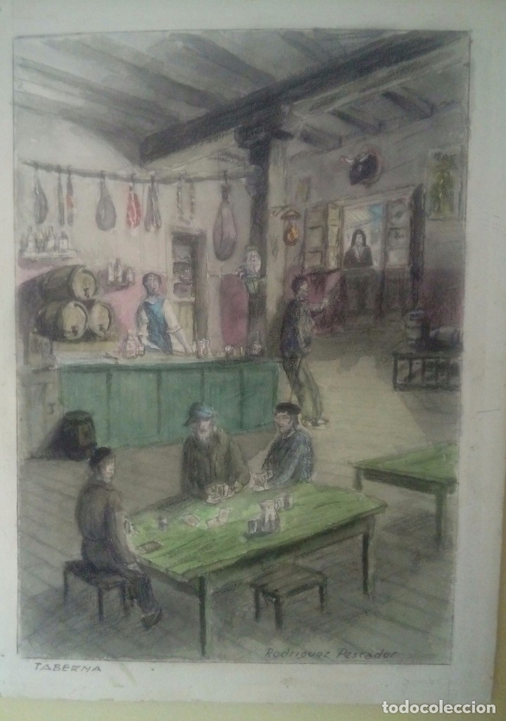 Arte: Rodriguez Pescador  Taberna acuarela - Foto 1